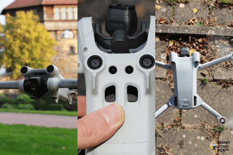 Die Hindernissensoren der DJI Mini 3 Pro befinden sich vorne, unten und auf der Rückseite der Drohne.
